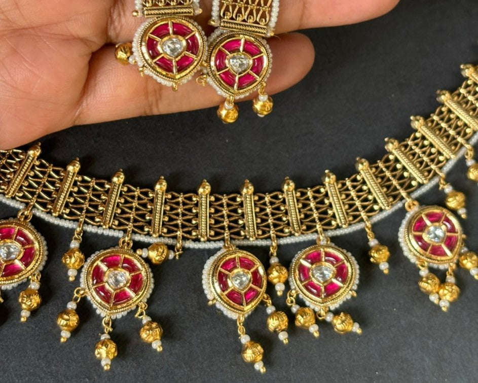 Kanika Royal Ruby Chaandan Set with matching earrings - MR Jewels